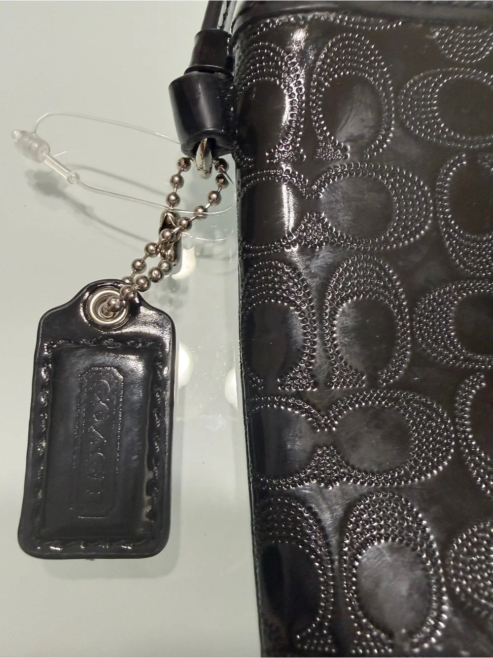 Coach Black Signature Embossed Wristlet with Heart Charm - Picture 6 of 6